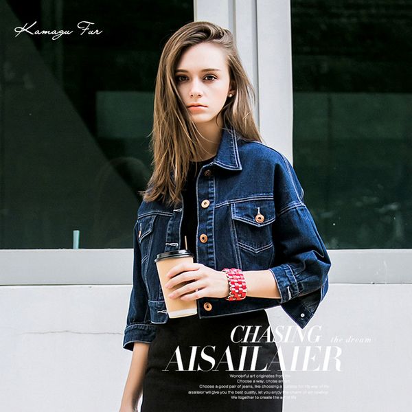 

2019 denim jacket women's jacket tide street autumn new women's fashion short paragraph loose letters, Black;brown