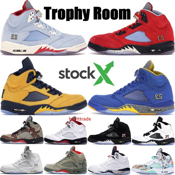 

mens jumpman 5 5s basketball shoes trophy room university red ice blue psg black white michigan 2019 international flight men trainers boots