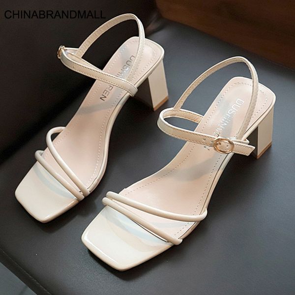 

high heels white sandals women summer rope ankle strap sandals ladies square heels classics women shoes yellow slippers, Black