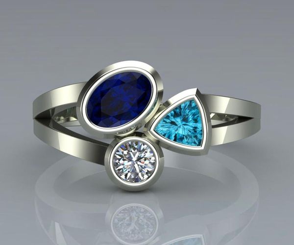 

unique style silver color irregula party ring elegant female crystal blue zircon ring fashion promise wedding rings for women, Slivery;golden