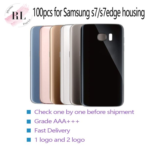 

dhl 100pcs glass battery door back cover housing + adhesive sticker for samsung galaxy s7 g930f s7 edge g935f single or double logo