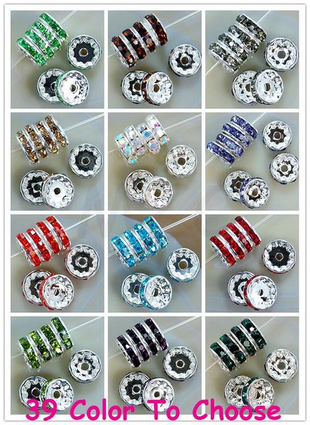 

1200pcs/lot mixed 12 color each 100pcs 10mm crystal spacer rondelle spacer silver plated bead for bracelet ale diy findings jewelry, Black