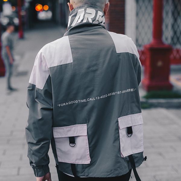 

new punk style bomber jacket windbreaker men japan harajuku multi pockets coat retro vintage casual track streetwear hip hop, Black;brown
