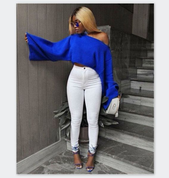 

women one shoulder tsgirt slash neck designer knit solid color long sleeved knits fashion females casual, White