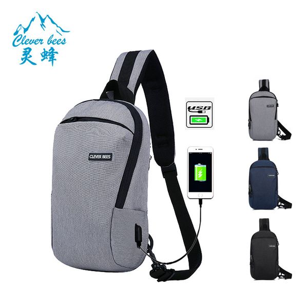 

b215 new men's outdoor leisure chest bag multi-layer storage anti-theft usb charging port single shoulder messenger bag
