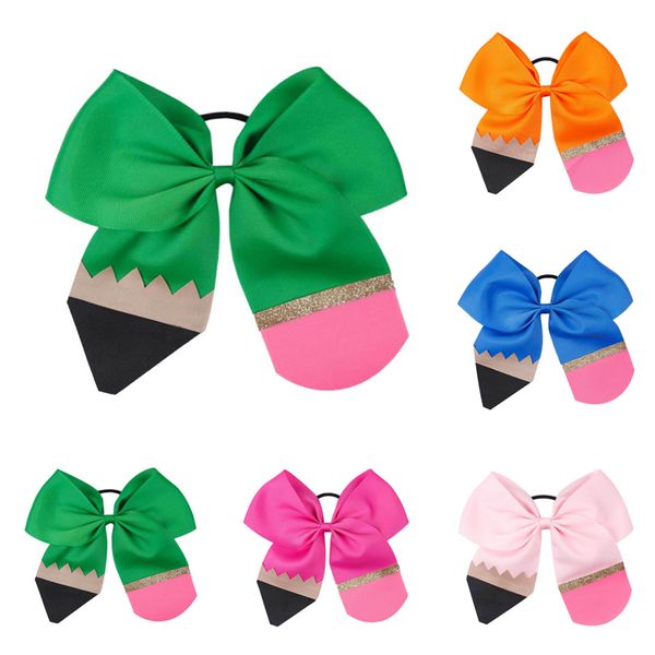 

kids bow hair accessories 6 colors back to school girl handmade thread hair loop color stitching pencil floral headdress hair bows zjy620, Slivery;white