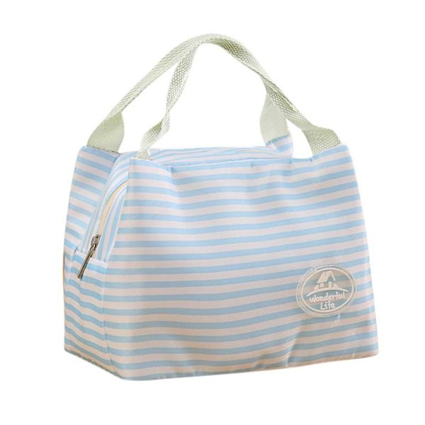 

2020 lunch bag insulated cold canvas stripe picnic carry case thermal portable lunch box bolsa termica lancheira sale, Blue;pink