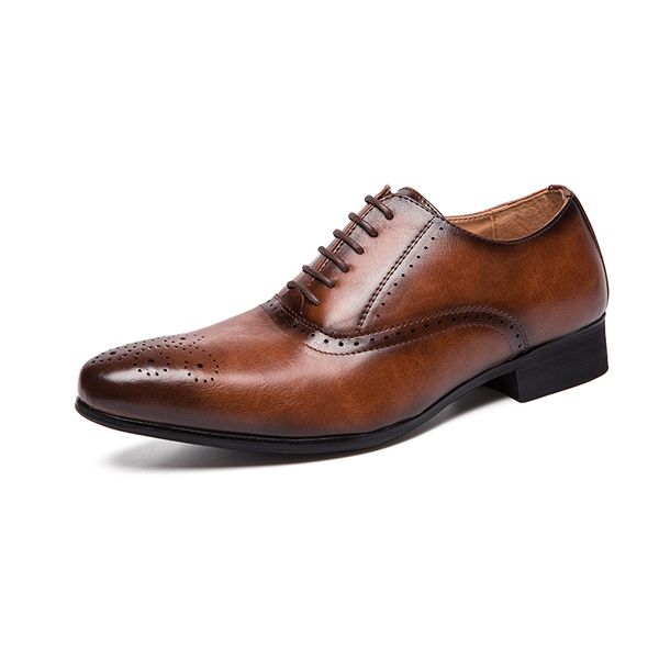 

plus size men brogue dress shoes luxury italian style pointed toe formal wedding casual lace-up business leather shoes men, Black