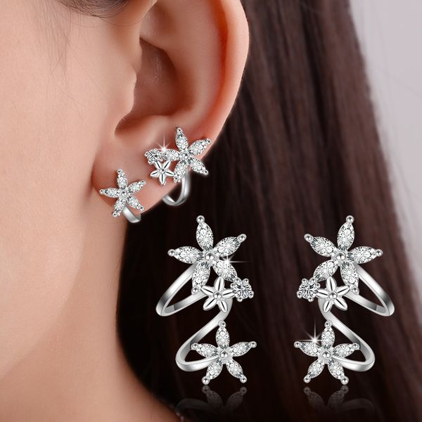 

new fashion clip earrings flower zircon female earrings korean lady rose gold ear jewelry, Silver