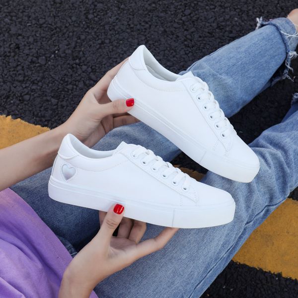 

women canvas shoes women casual flats heart lace-up fashion ladies spring/autumn shoes white sneakers eur size 36-42, Black
