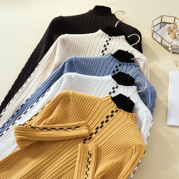 

autumn geometric print sweater women korean style slim turtleneck pullover sweater long sleeve knitted casual jumper top