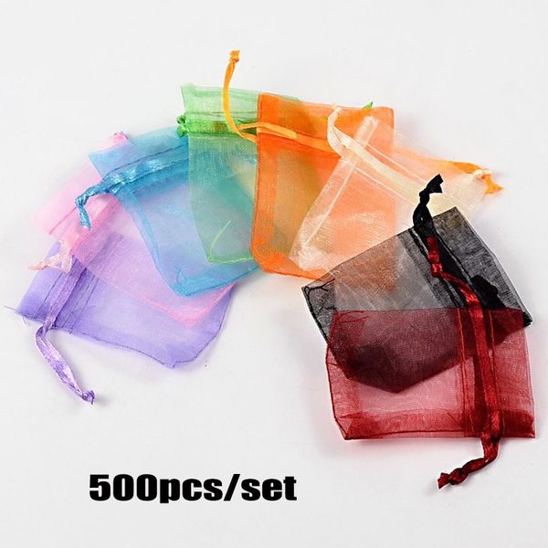 

500pcs/set 7x5.5cm mixed color yarn bag bundled drawstring small jewelry bead earring ring stone seed package storage bag