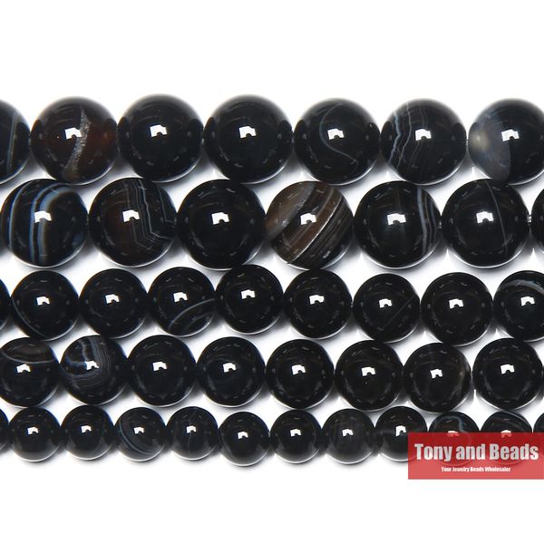 

natural stone black stripe onyx agates round loose beads pick size