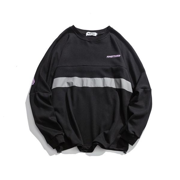 

3m reflection drop shoulder men's sweatshirt 2019 autumn adjustable hem with elastic sweatshirts men streetwear, Black