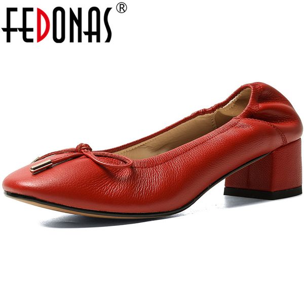 

fedonas fashion butterfly knot pleated red woman shoe 2020 summer autumn thick heels pumps wedding party shoes woman, Black