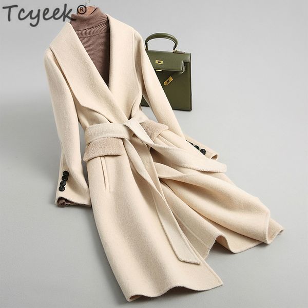 

tcyeek women coats autumn winter long wool coat female woolen jackets office ladies elegant clothes spring abrigos mujer lwl1291, Black