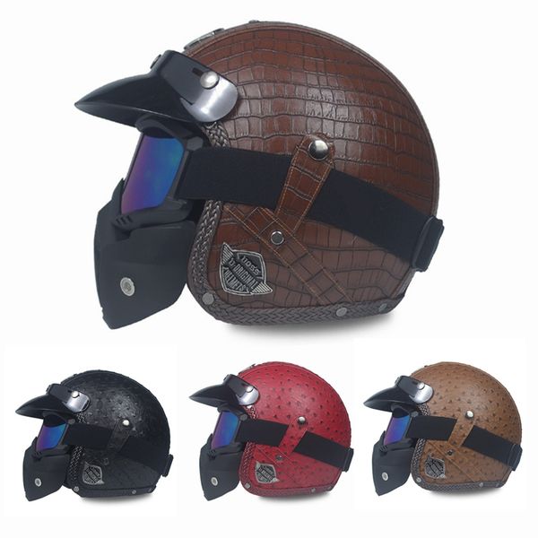 

new motorcycle helmet retro vintage synthetic leather open face helmet motorbike scooter cruiser chopper casco moto dot