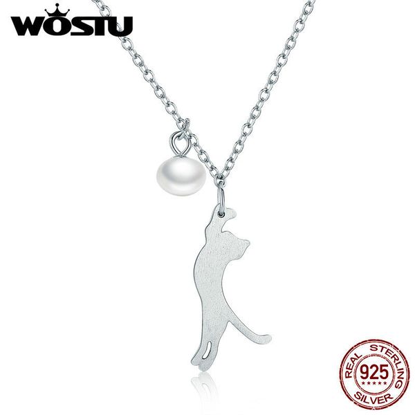

wostu стерлингового серебра 925 пробы пресноводный жемчуг прекрасный кот мотаться подвески ожерелья для женщин девушка аутентичные ювелирные, Silver