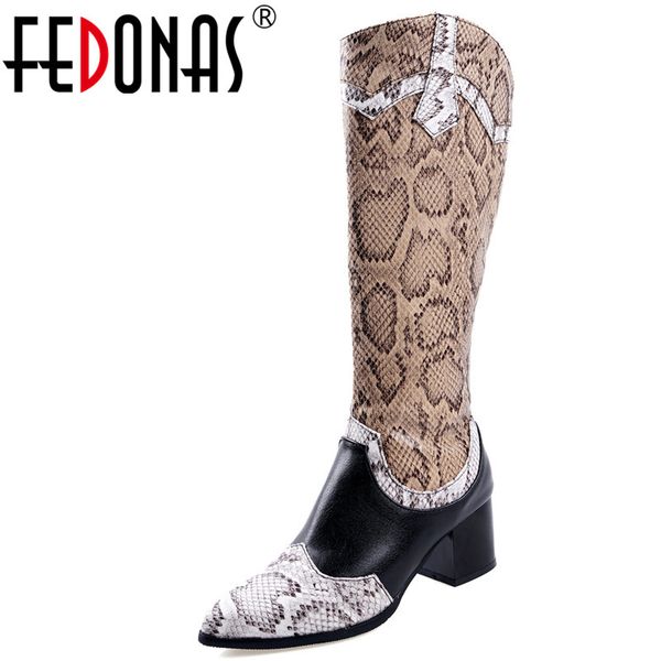 

fedonas plus size women pointed toe knee high boots dancing shoes woman autumn winter warm western boots fashion riding, Black
