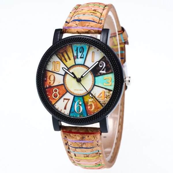 

#5001 fashion leisure woman watch harajuku graffiti pattern leather band analog quartz vogue wrist watches, Slivery;brown