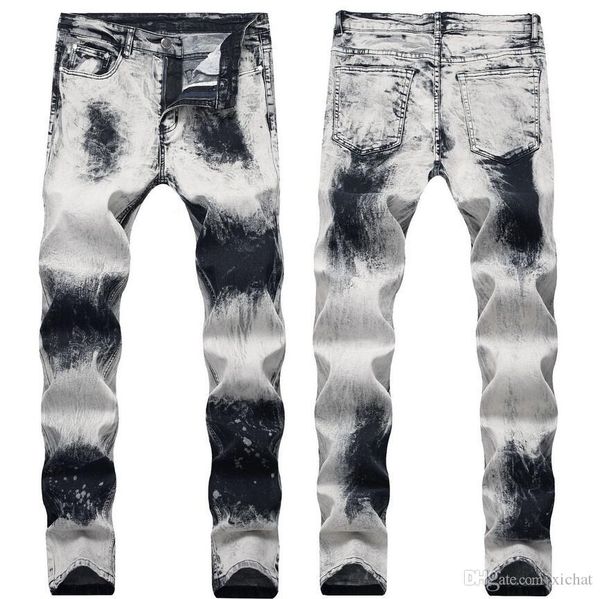 

big size jeans 2019 new men's hit color print style luxury jeans denim pants slim casual straight leg jeans qkn1601, Blue