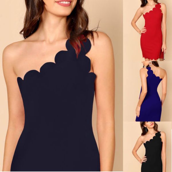 

fashion women bodycon modern slim one shoulder solid color ladies dress ladies party evening elegant mini dress, White;black