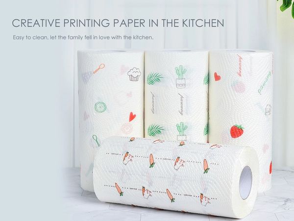 

2020 delicate convenient kitchen paper household kitchen towel water absorbent wipe handprint roll with dry wet cleaning cloth