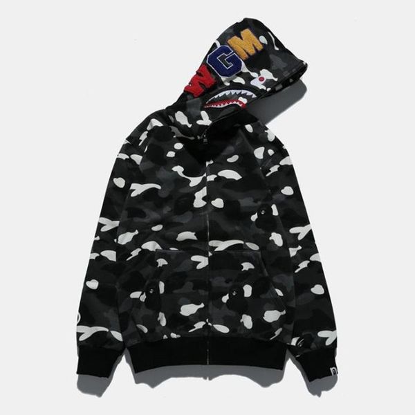 

brand mens hoodie shark head sweater designer hoodie street hip hop night light camouflage hoodie sweater coat couple, Black
