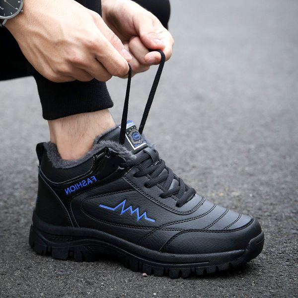 

winter snow boots men plush winter warm sneakers mens anti-slippery casual shoes male outdoor comfortable fur botas, Black
