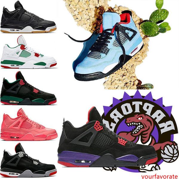 

4 raptors tattoo punch basketball shoes travis scott 4s cactus jack pure money pizzeria black cat gum men sneakers trainers sports shoes