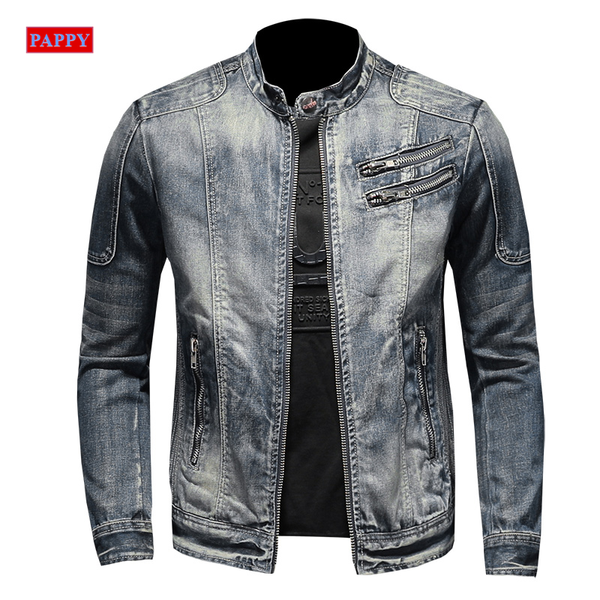 

2020 new men denim jacket cotton stand collar zipper jacket men coat, Black;brown