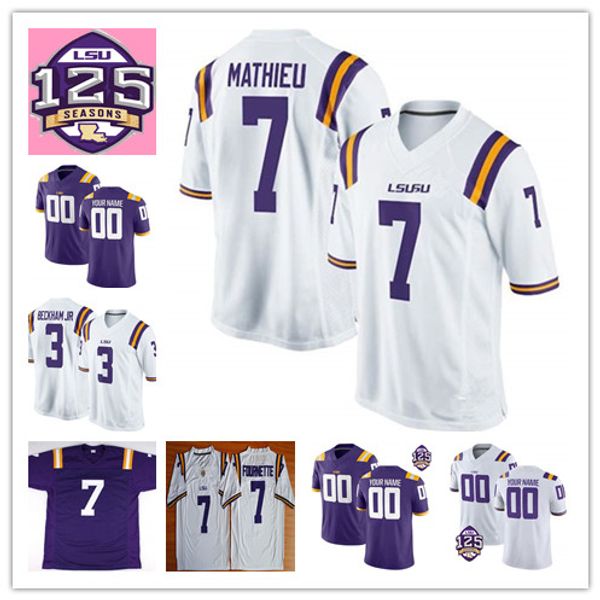 

NCAA LSU Tigers #3 Odell Beckham Jr. Hot Sell Jersey 7 Leonard Fournette Tyrann Mathieu Patrick Peterson 5 Derrius Guice Purple White 125th