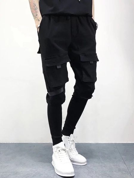 

skinny black casual track pants men fake two pieces trousers male women punk joggers kanye hip hop harem sweatpants