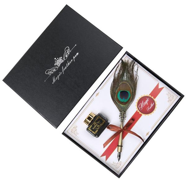 

handmade quill feather pen set antique calligraphy writing quill pen peacock hair stainless steel nib holder r25