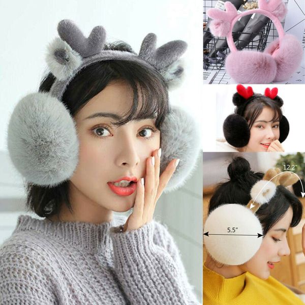 

2019 winter cute girl furry earmuff luxury soft earmuffs ear outdoor winter warmer ear muffs gift, Blue;gray