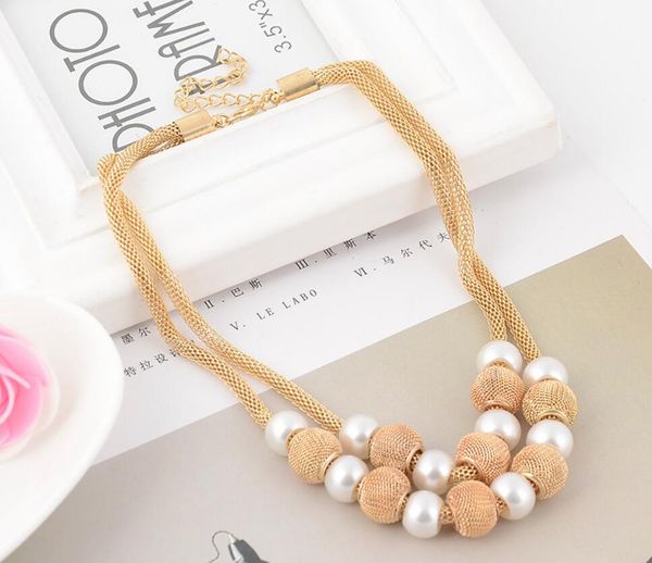 

new fashion necklaces from europe and america, double-decked pearl balls, exquisite personality and simple necklace accessories, Silver