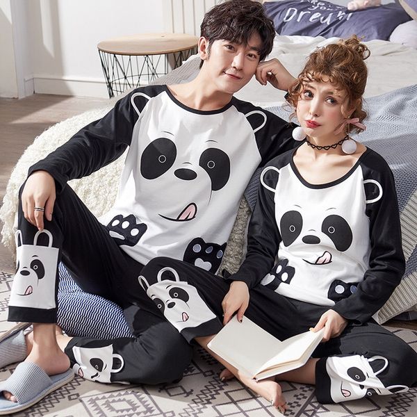 

new winter cotton pajama sets couples long sleeve male sleepwear round neck women pajamas pijama pyjamas men's pajamas homewear, Black;brown