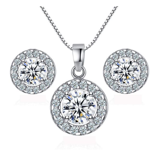 

fashion shiny rhinestone pendent crystal wedding necklace earrings jewelry set holiday gift mother's day gift, Silver