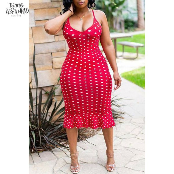 

womens strap dress polka dot maxi dress ladies v neck sleeveless dress bodycon ruffle party wear summer 2020, Black;gray
