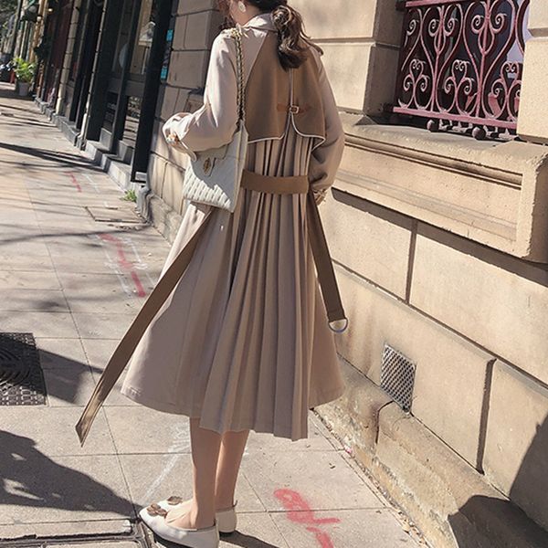 

windbreaker female long section windbreaker female long section autumn new spring and autumn coat trench coat for women, Tan;black