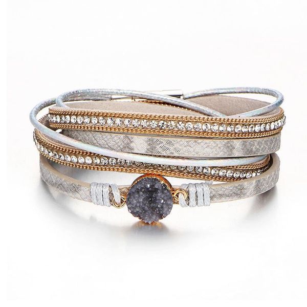 

vintage multilayer leather bracelet for women men new charms wrap bracelets femme fashion jewelry magnetic buckle bracelet, Golden;silver