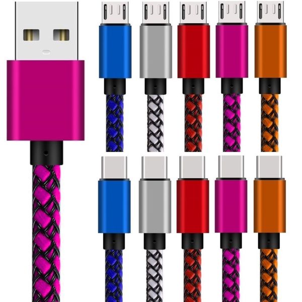

quick charging 2a type c micro usb cable 1m 25cm alloy braided cables for samsung s6 s7 edge note 4 s8 s9 htc xiaomi android phone