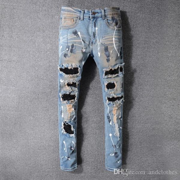 

2020 new jeans luxury street trend hole blue old designer pants little feet locomotive luxury mens jeans size 29-40