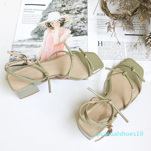 

2020 summer new style buckle square head bow thick heel open toe strap high heels wild sandals t10, Black