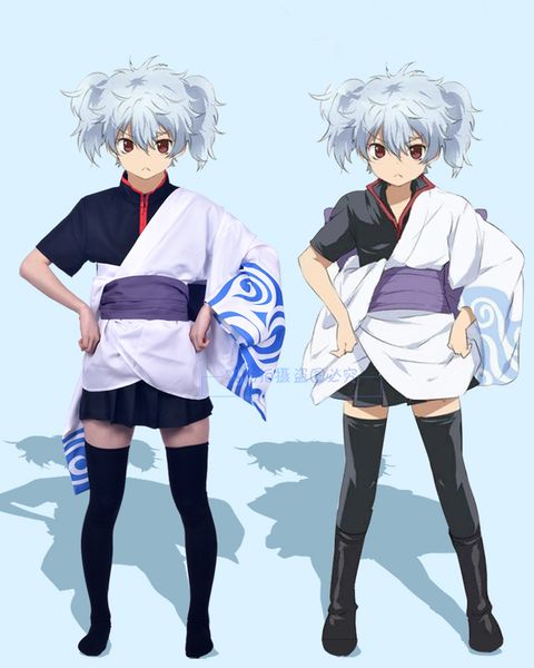 Costume cosplay Anime Gintama Sakata Gintoki Kimono Costume cosplay Stampa abito corto Lolita