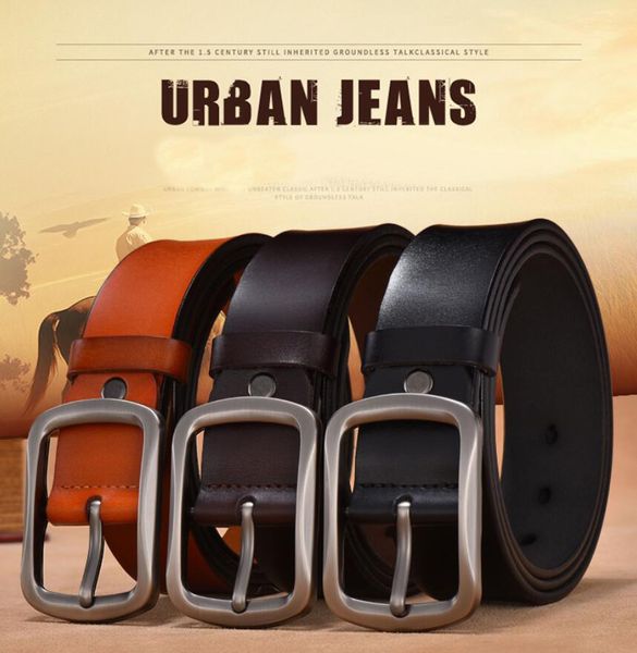 

new fashion mens belt high qualtiy genuine leather belt for men women pin buckle brand design cintos masculinos 105-130cm, Black;brown
