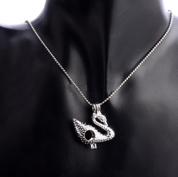 

2020 cages locket necklace hollow out the swan locket pendant necklace diy pearls/lava stone jewelry, Silver