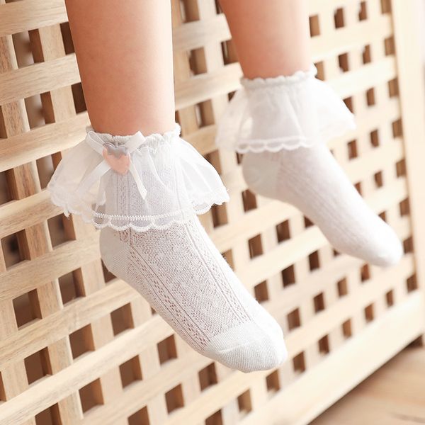 

2 to 8 yrs little girls' princess lace sock ankle socks for toddler double party kids candy colors dance short socks, Pink;yellow
