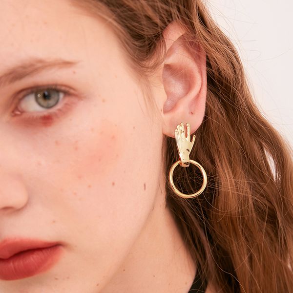 

vintage small hand modelling hoop earrings for women unique circle charm minimalist statement gold sliver color metal earrings, Golden;silver
