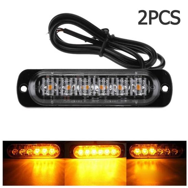

vodool 2pcs 6 led car motorcycle truck strobe light flash emergency warning lamp 12-24v 18w amber yellow flashing led light bar